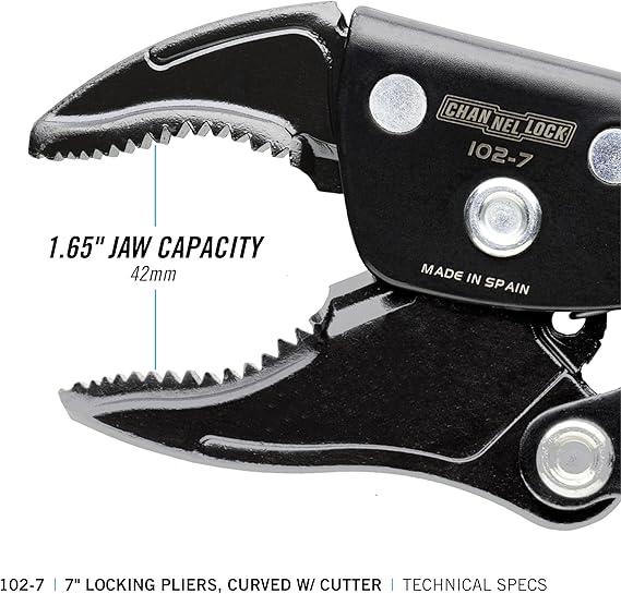 Channellock 102-7 7” Curved Jaw Locking Pliers w/Cutter, Epoxy Resin Coating, Forged Steel, Curved Jaw Offers Advanced Control, Providing Additional Contact Points on Multiple Fastener Types vampa.net