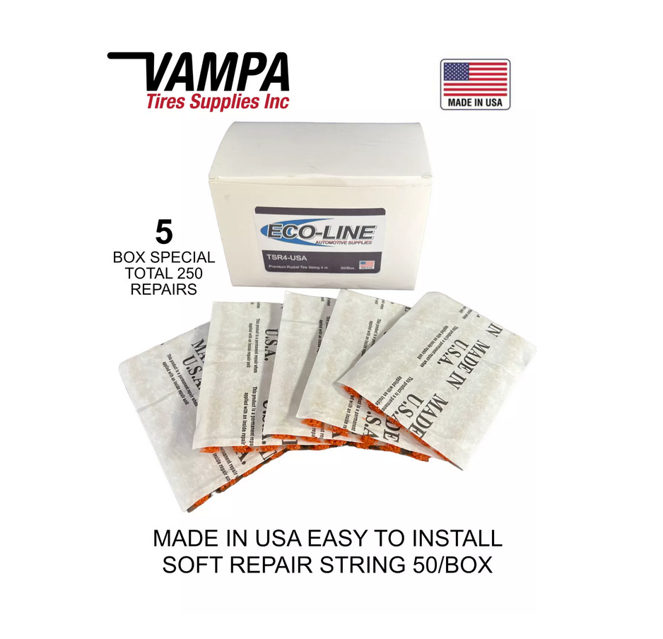 Eco-Line TSR4-USA 4 in. Fat Red Tire Repair String 5 Boxes (Special ...