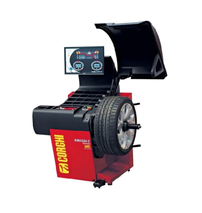 Corghi EM9580 Laserline Auto Cycle LCD Monitor Wheel Balancer 28 in. Capacity